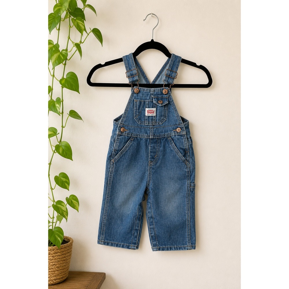 Levi's Denim Overalls Girls Size 12M Baby Blue Jean Bib Overalls Classic Cotton